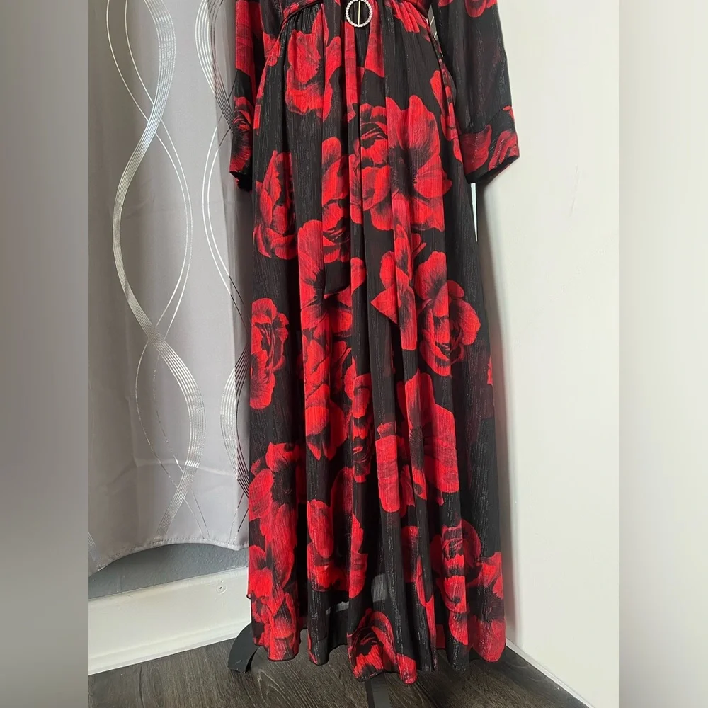 Red and Black Bishop Sleeve Maxi Dress for Weddings - Picture 7 of 11